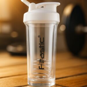 Fitastic Bolt White Transparent 500ml Shaker Bottle – Leak-Proof, BPA-Free, Clear Protein Shaker with Mixing Ball & Carrying Loop for Pre & Post Workout