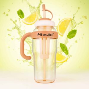 Fitastic CHUGGER 1.2L Hydration Mug – Fruit Infuser Bottle with Handle & Straw Lid for Pre-Workout, BCAA, Detox Water & Gym Use (Brown)