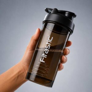 Fitastic Bolt Black Transparent 500ml Shaker Bottle – Leak-Proof, BPA-Free, Clear Protein Shaker with Mixing Ball & Carrying Loop for Pre & Post Workout (Copy)