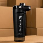 FITASTIC DOUBLE-WALL STAINLESS STEEL SHAKER WITH STORAGE COMPARTMENT & EASY-CARRY HANDLE(BLACK)