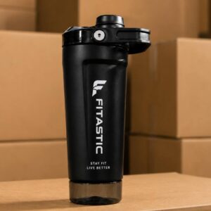 FITASTIC DOUBLE-WALL STAINLESS STEEL SHAKER WITH STORAGE COMPARTMENT & EASY-CARRY HANDLE(BLACK)