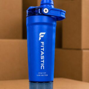 FITASTIC DOUBLE-WALL STAINLESS STEEL SHAKER WITH STORAGE COMPARTMENT & EASY-CARRY HANDLE(BLUE)