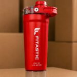 FITASTIC DOUBLE-WALL STAINLESS STEEL SHAKER WITH STORAGE COMPARTMENT & EASY-CARRY HANDLE(RED)
