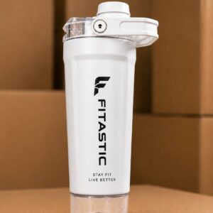 FITASTIC DOUBLE-WALL STAINLESS STEEL SHAKER WITH STORAGE COMPARTMENT & EASY-CARRY HANDLE(WHITE)