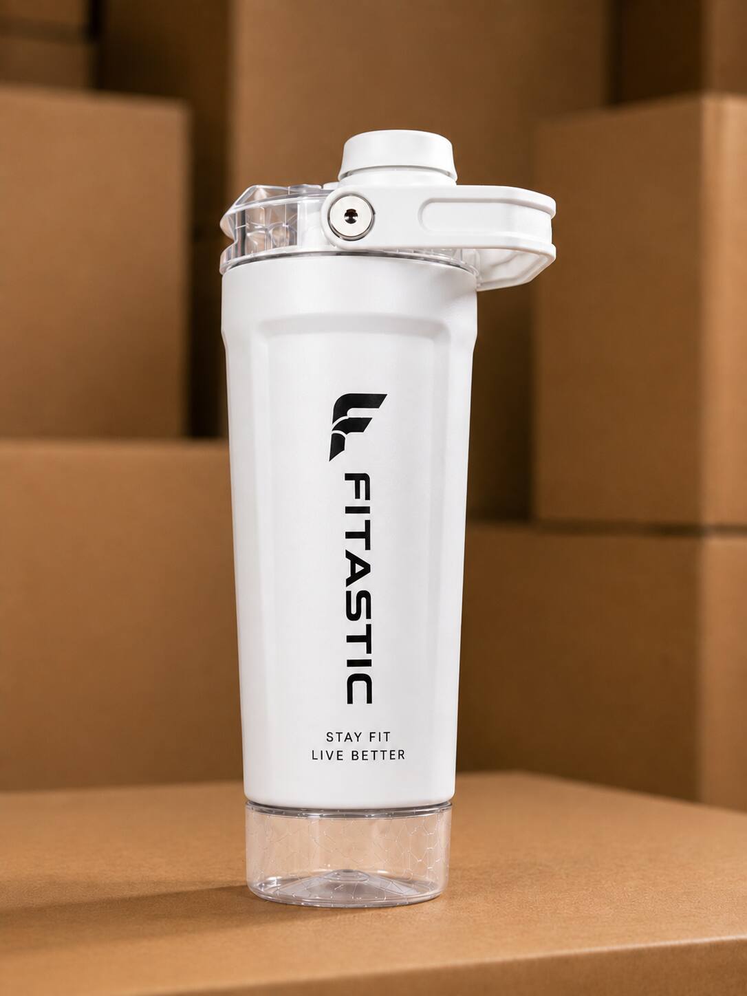 FITASTIC DOUBLE-WALL STAINLESS STEEL SHAKER WITH STORAGE COMPARTMENT & EASY-CARRY HANDLE(WHITE)